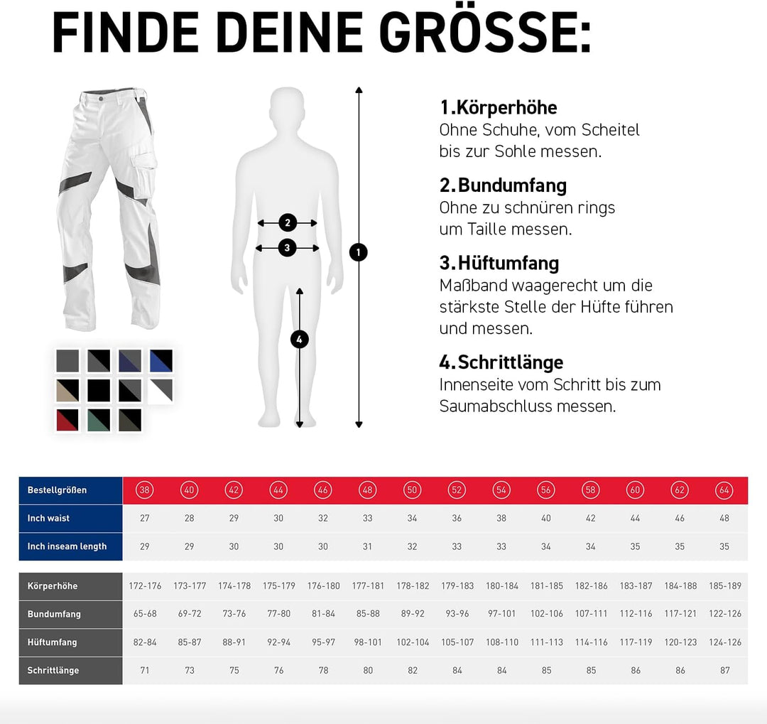 KÜBLER Workwear KÜBLER ACTIVIQ Arbeitshose weiss, Grösse 102, Herren-Arbeitshose aus Mischgewebe, le