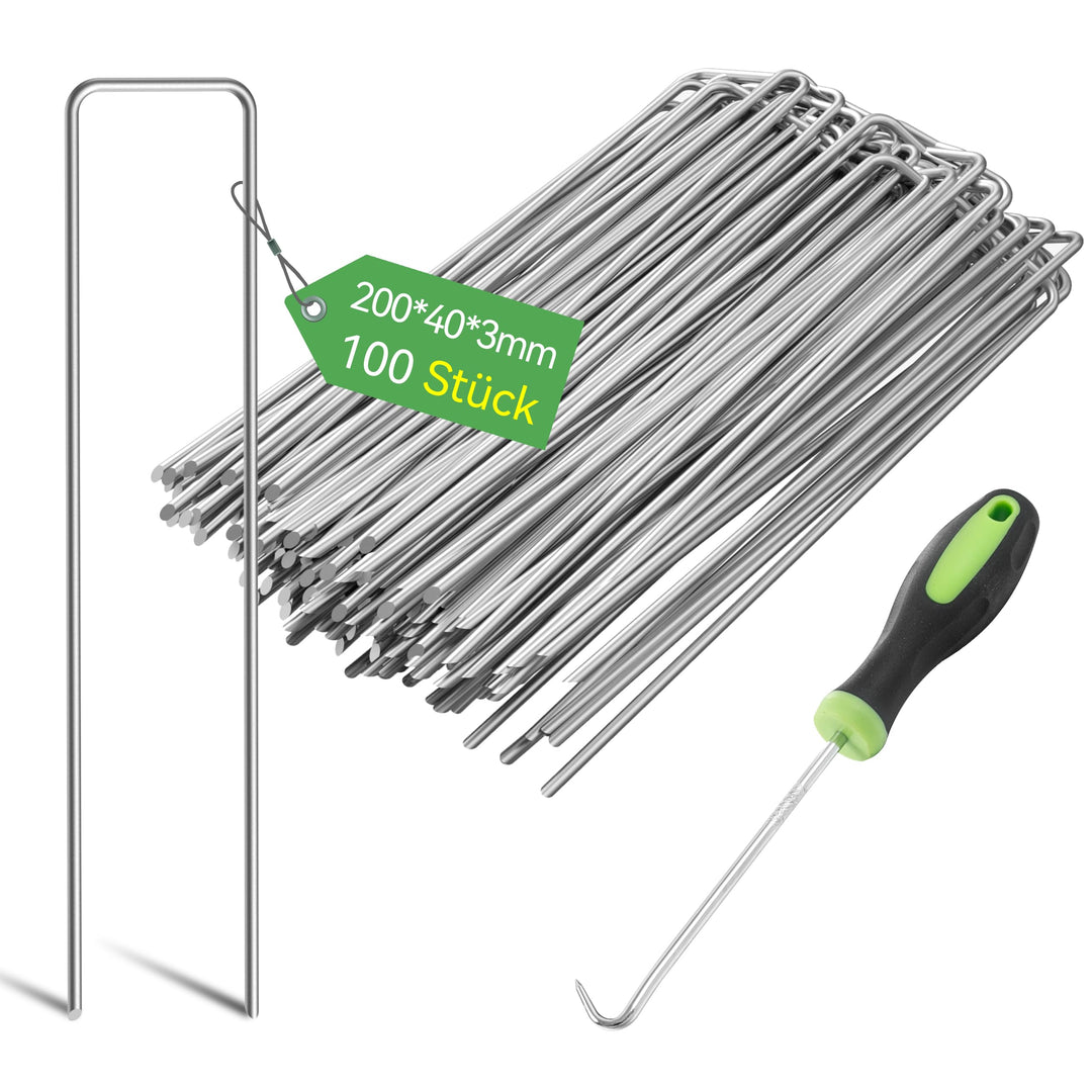 Graxury 100 Stück 20cm Ø 3mm Schwere Gartennägel Stahlpfähle - Verzinkte Stahlklammern zur Sicherung