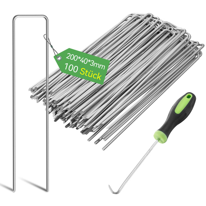 Graxury 100 Stück 20cm Ø 3mm Schwere Gartennägel Stahlpfähle - Verzinkte Stahlklammern zur Sicherung