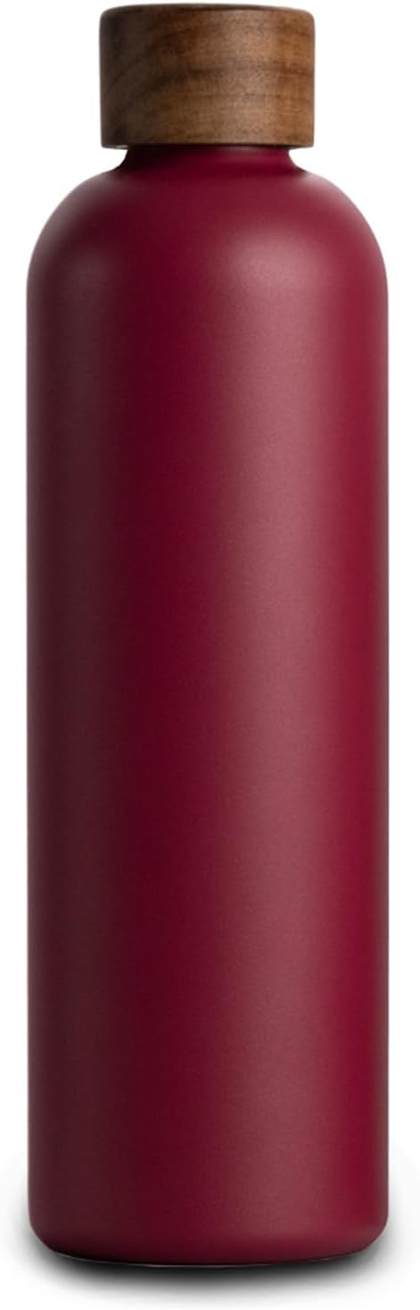 T&N Edelstahl Trinkflasche 1 Liter, Thermosflasche 1l mit Akazienholz Deckel, Isolierte Wasserflasch