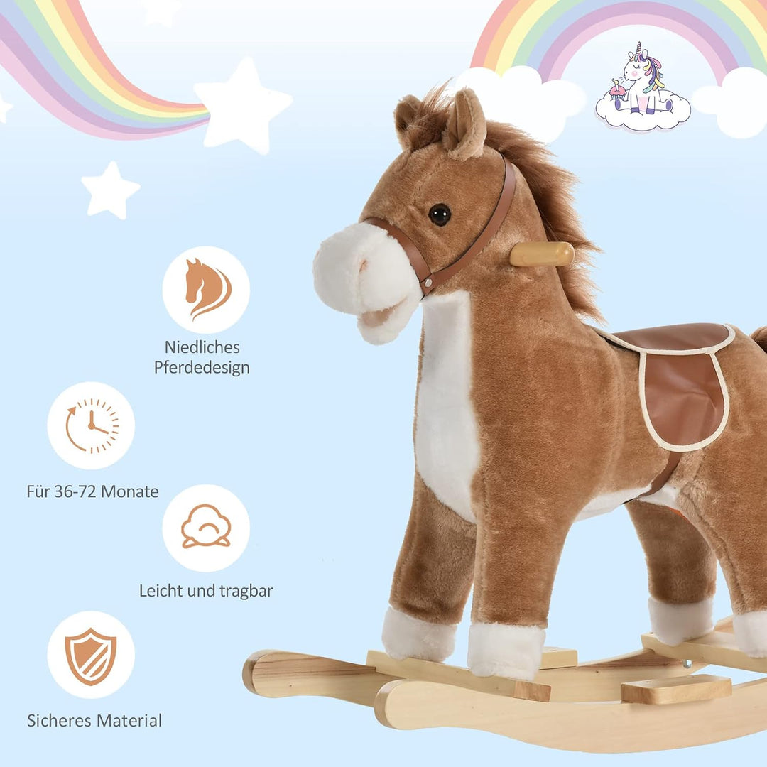 HOMCOM Kinder Schaukelpferd Baby Schaukeltier Pferd mit Tiergeräusche Spielzeug Haltegriffe für 36-7