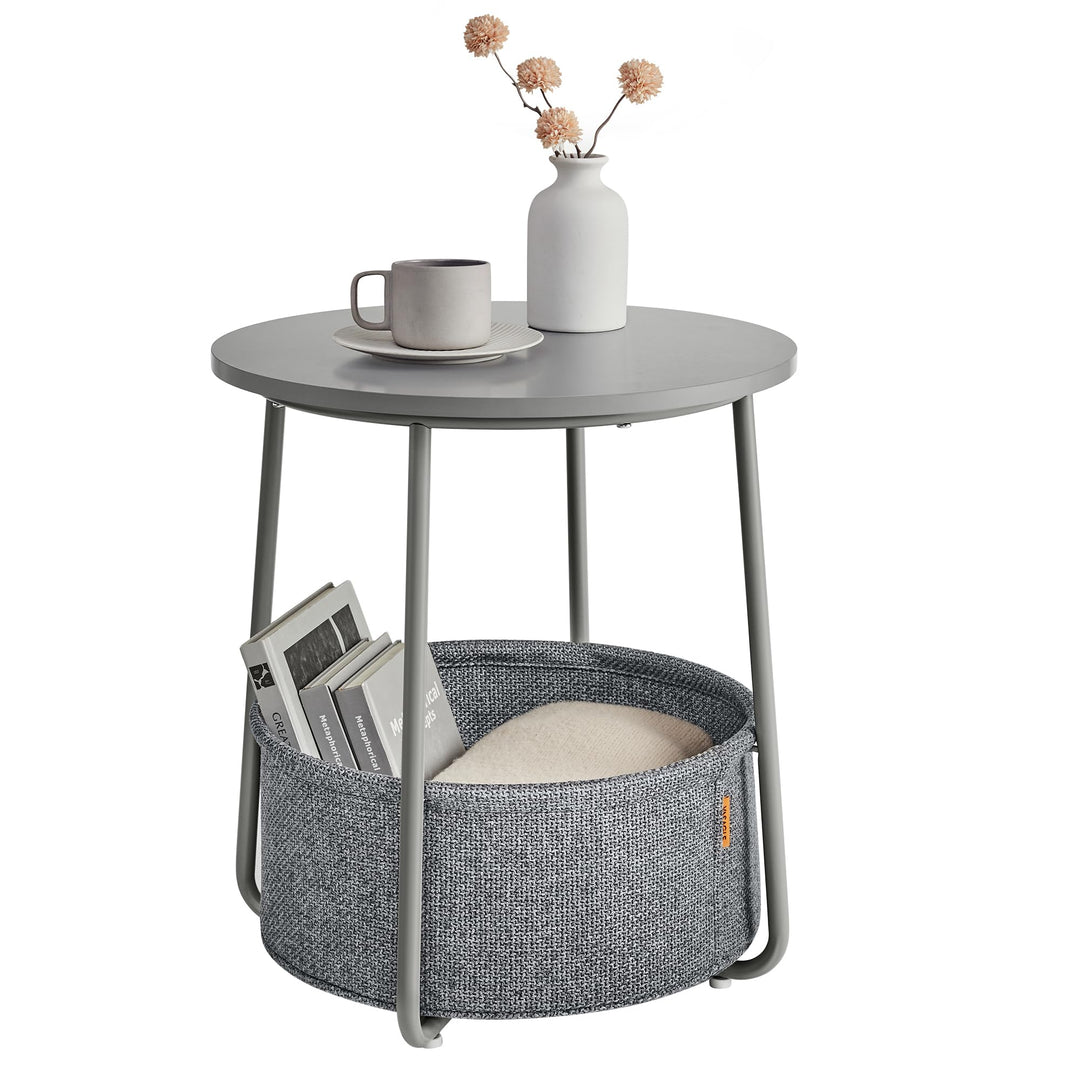 VASAGLE Beistelltisch rund, Kleiner Tisch, Couchtisch klein, Wohnzimmertisch, Korb aus Stoff, Staura