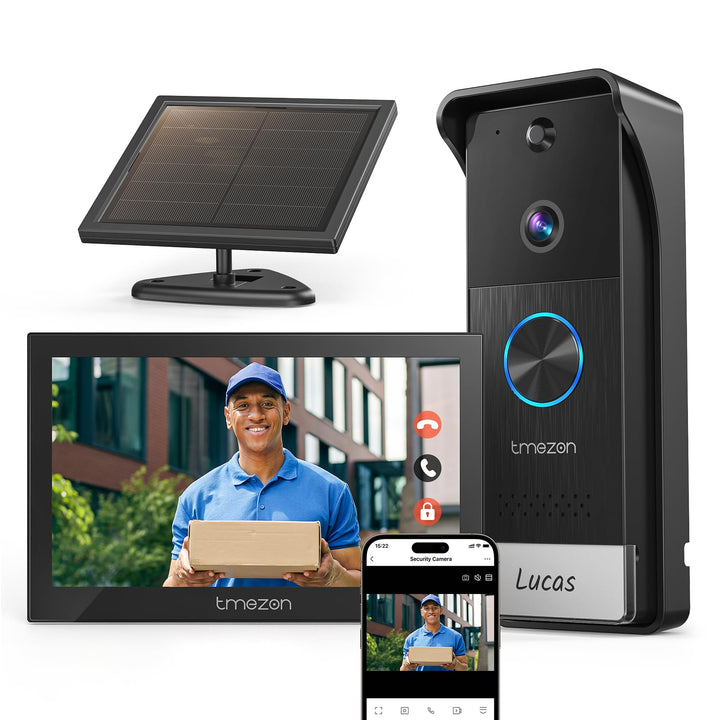 TMEZON WLAN Kabellose Video-Türsprechanlage mit 7''Touchscreen, 1080P Türklingel Kamera mit Solarbet