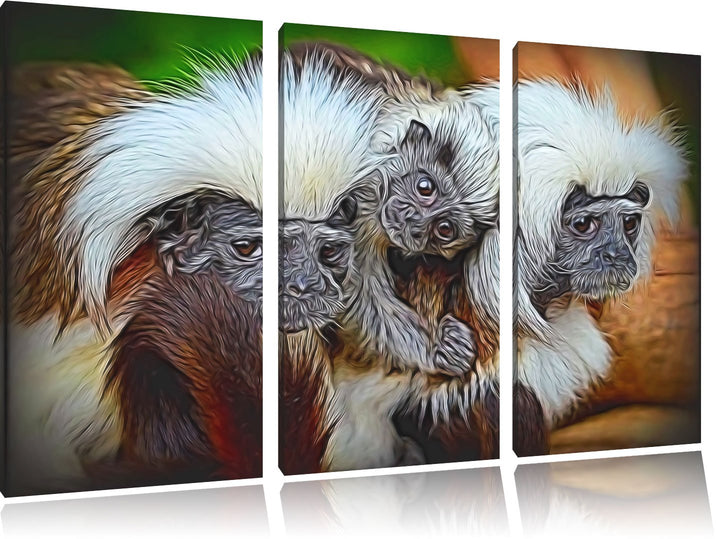 kleine Lisztäffchen-Familie NewArt 3-Teiler Leinwandbild 120x80 Bild auf Leinwand, XXL riesige Bilde