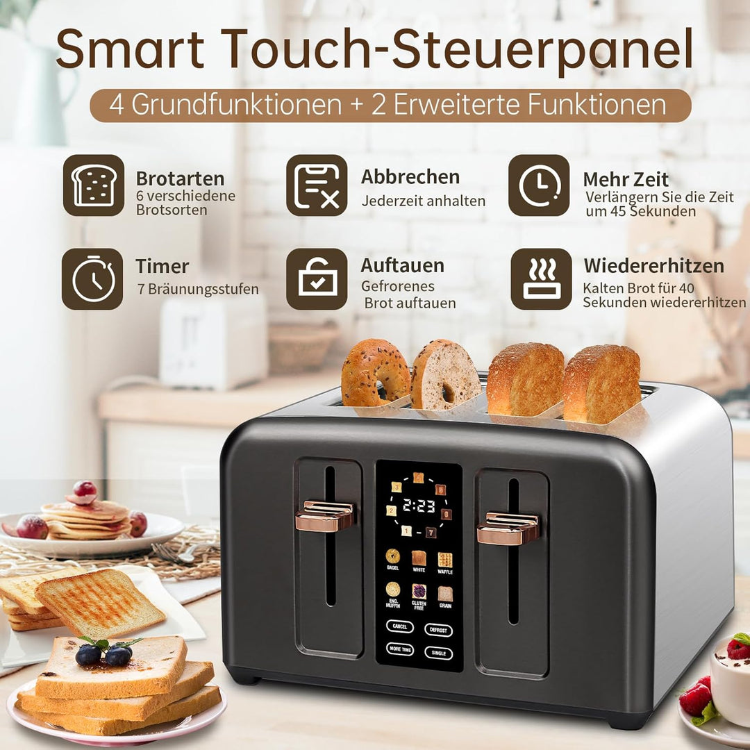 SEEDEEM Toaster 4 Slice, Stainless Toaster LCD Display&Touch Buttons, 50% Faster Heating Speed, 6 Br