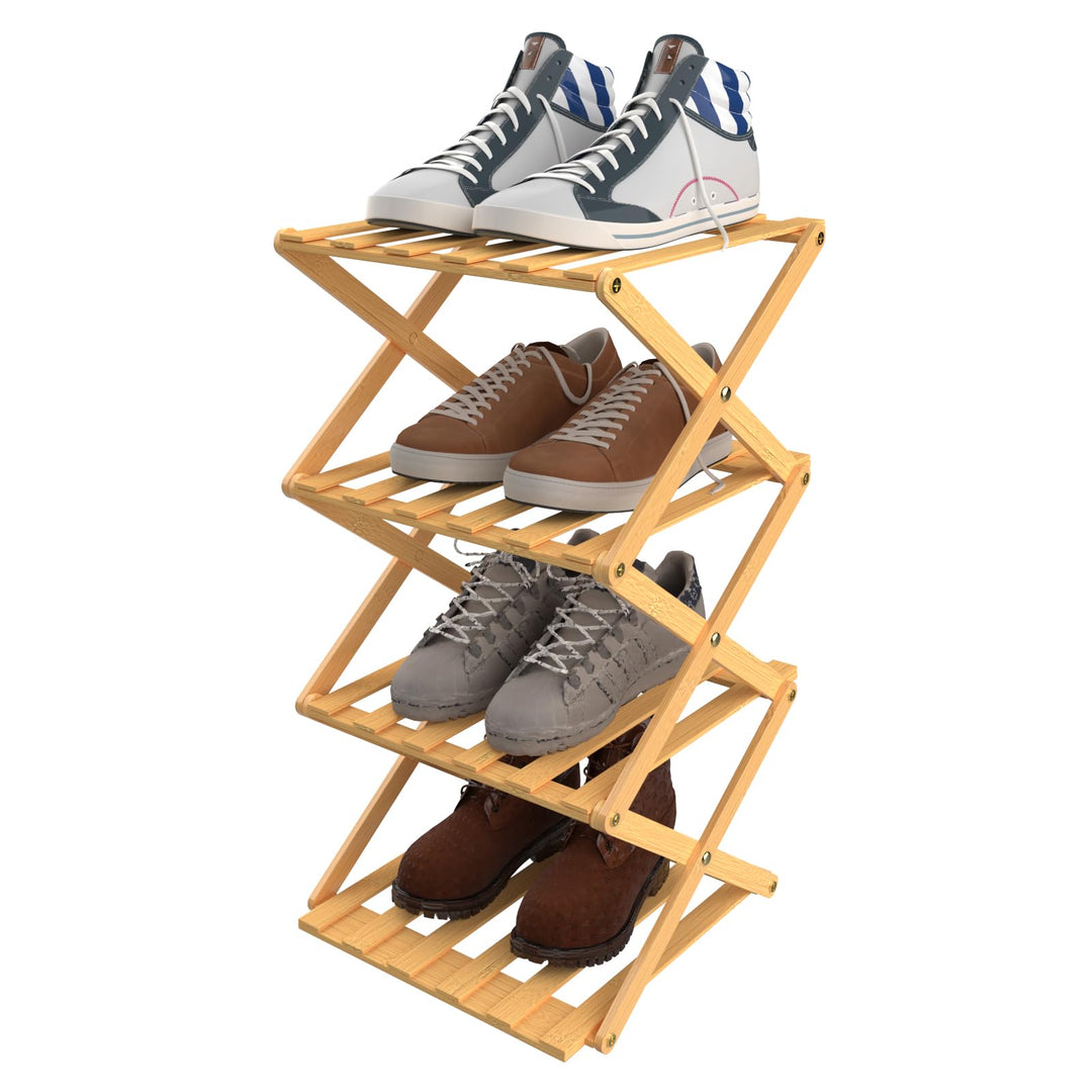 homewell Schuhregal aus Bambus mit 4 Ebenen, vertikales Schuhablage, Faltbares Montagefreies, Schuhr