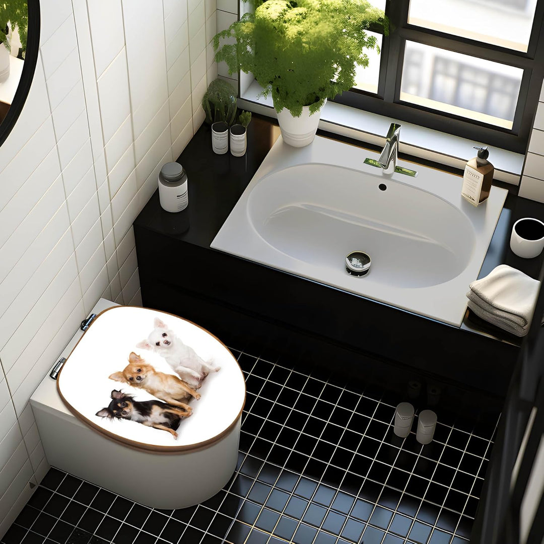 banjado® Design WC Sitz Bambus Absenkautomatik mit Motiv Chihuahua/Toilettendeckel mit Absenkautomat