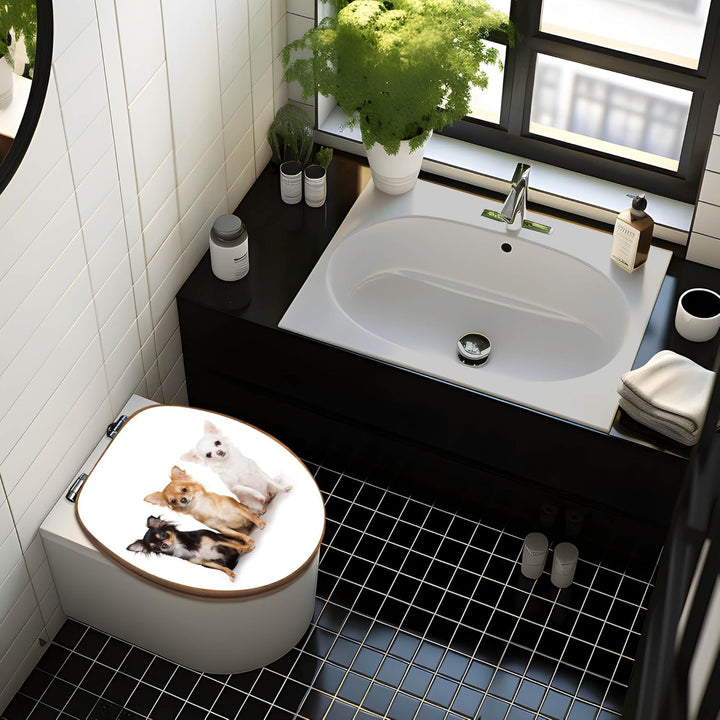 banjado® Design WC Sitz Bambus Absenkautomatik mit Motiv Chihuahua/Toilettendeckel mit Absenkautomat