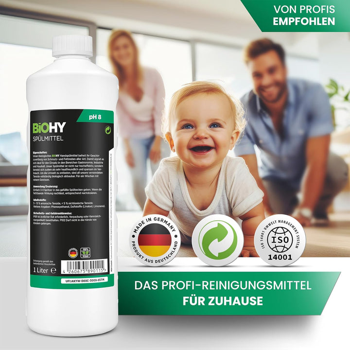 BiOHY Spülmittel (12 x 1 Liter) | Bio Geschirrspülmittel ohne schädliche Chemikalien | Flüssiger Fet