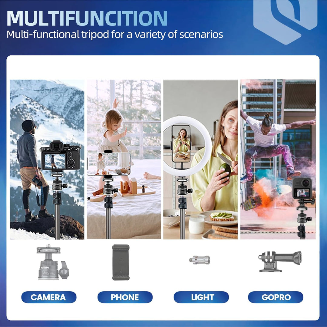 Fotopro 208CM Kamera Stativ mit 360° Kugelkopf, Telefonhalterung, Hohes und strapazierfähiges Ringli