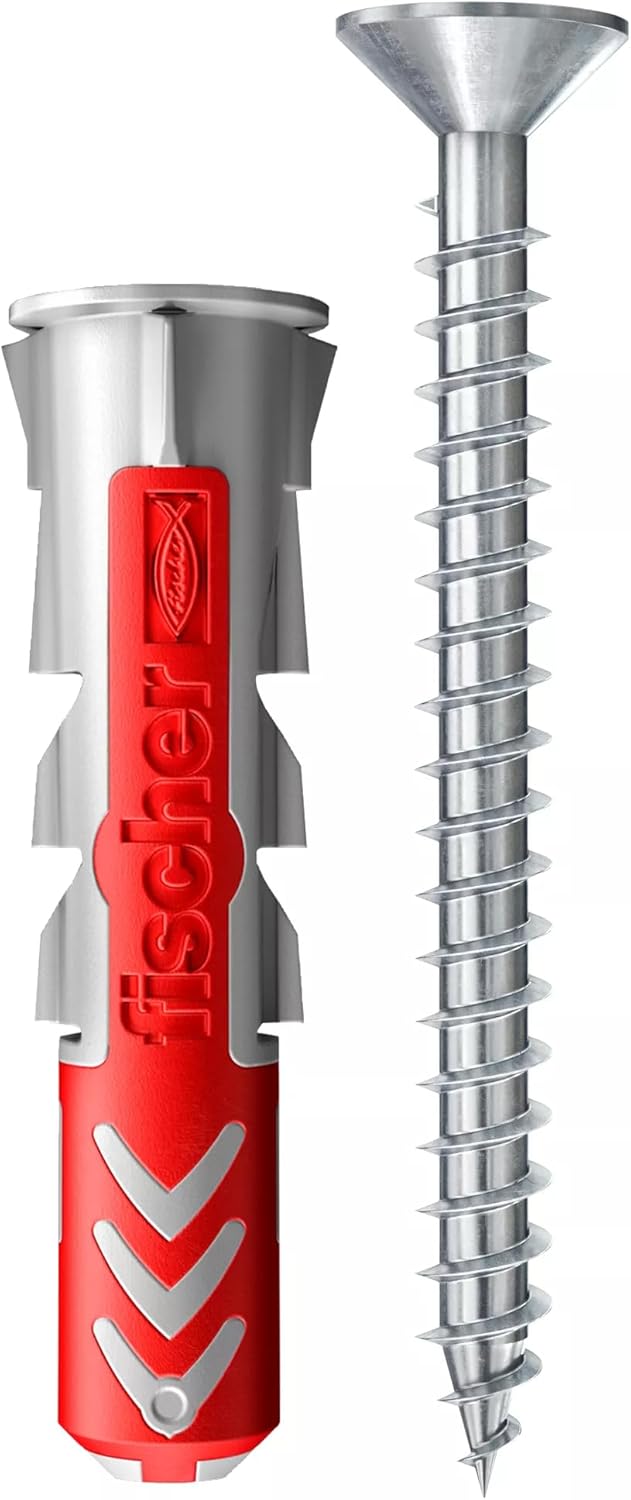 Fischer 100 DUOPOWER Dübel mit Schraube 6 x 30 mm für Vollwand Lochziegel Gipskarton 537646 grau/rot