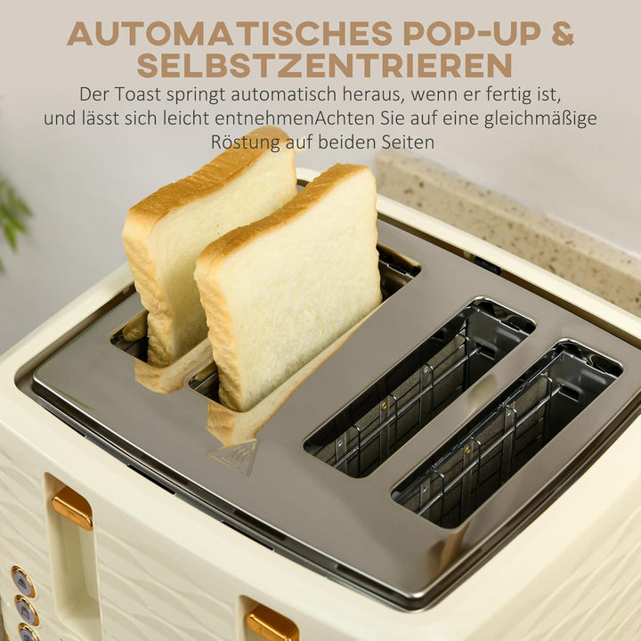 HOMCOM Wasserkocher Toaster Set Frühstück-Set mit 1,7L Wasserkocher, 4 Scheiben Toaster, 2200 W, 7 B