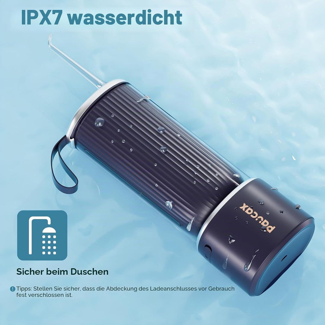 CARER BEAUTY Munddusche mit Selbstreinigungsmodus, Tragbare Munddusche mit 4 Modi und 5 Düsen IPX7 w