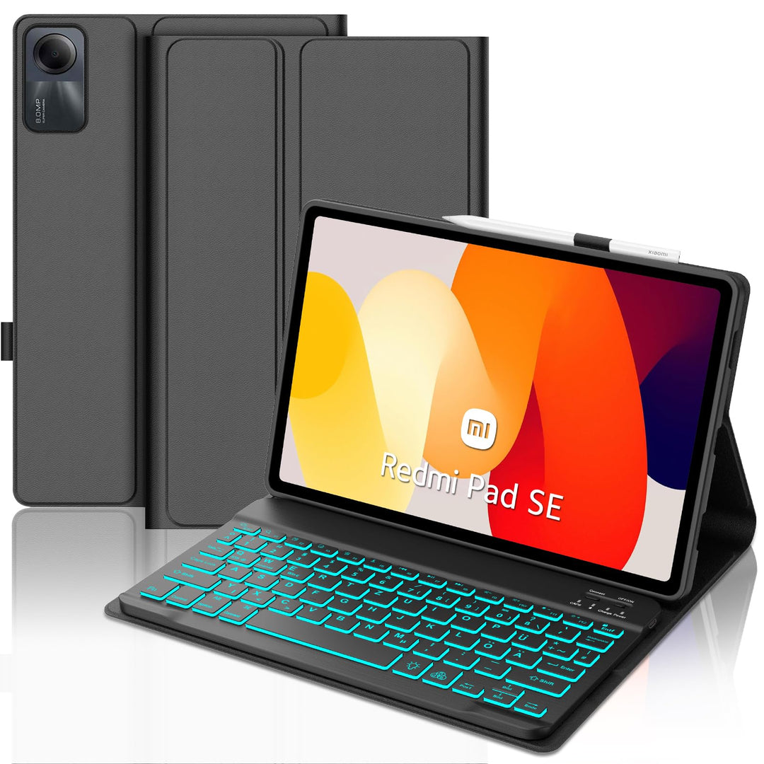 IVEOPPE Tastatur Hülle für Xiaomi Redmi Pad SE 11'', Deutsches QWERTZ-Layout, 7-Farbige Beleuchtung