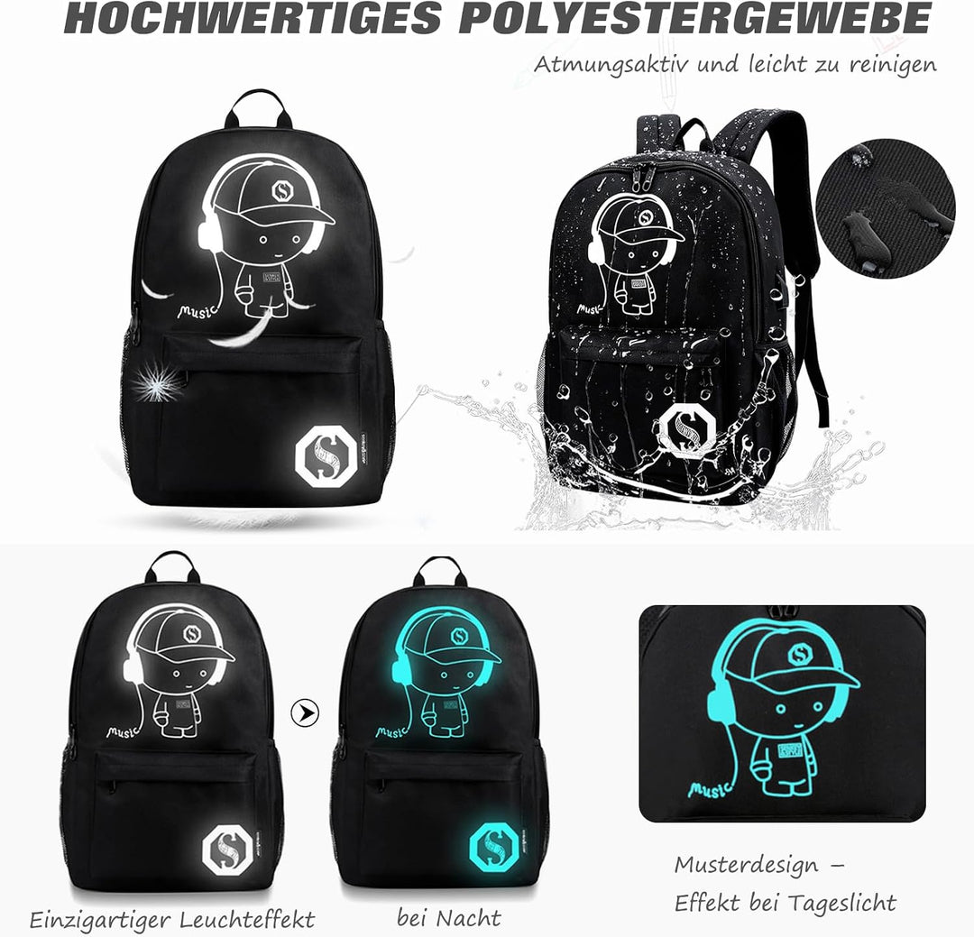 FANDARE Schulrucksack Galaxy Leuchtend Schultasche Junge Mädchen Rucksäcke Schulranzen mit USB Teena