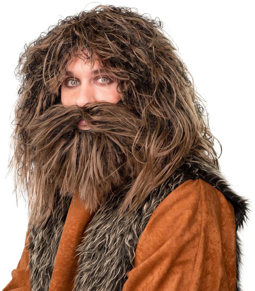 Perücke Neandertaler mit Bart, braun meliert
