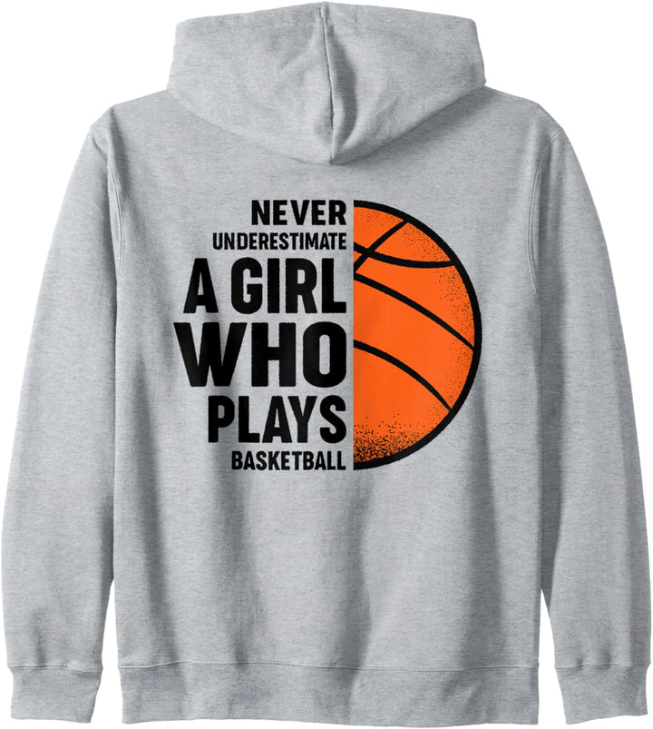 Unterschätze niemals ein Mädchen, das Basketball spielt Kapuzenjacke