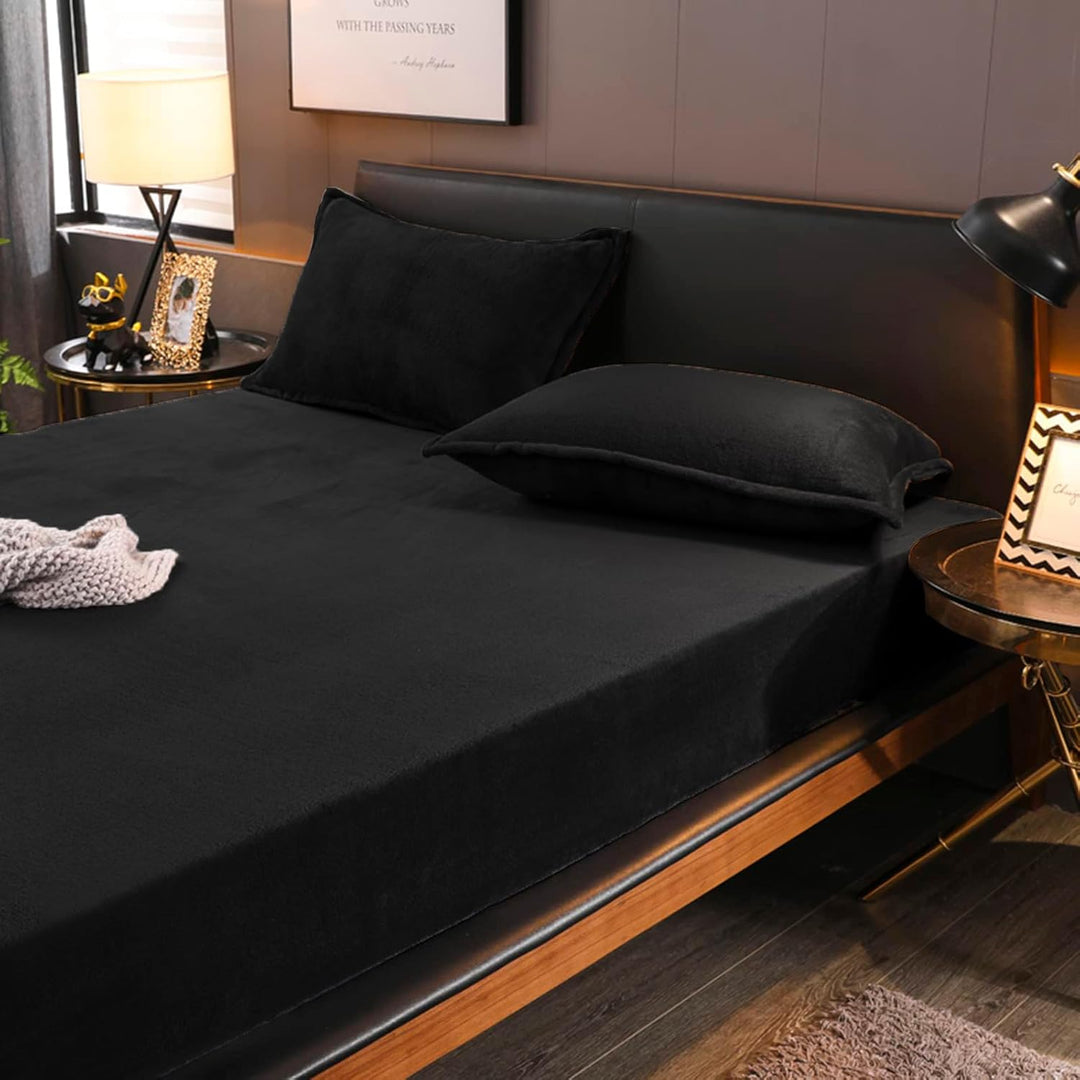 Boqingzhu Flauschige Plüsch Spannbettlaken 100x200cm Schwarz Fleece Flanell Cashmere Touch Spannbett