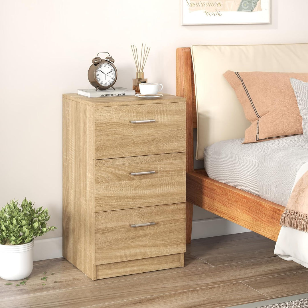 COSTWAY 2er Set Nachttisch mit 3 Schubladen, Nachtschrank für Boxspringbett, Nachtkommode, Nachtkons