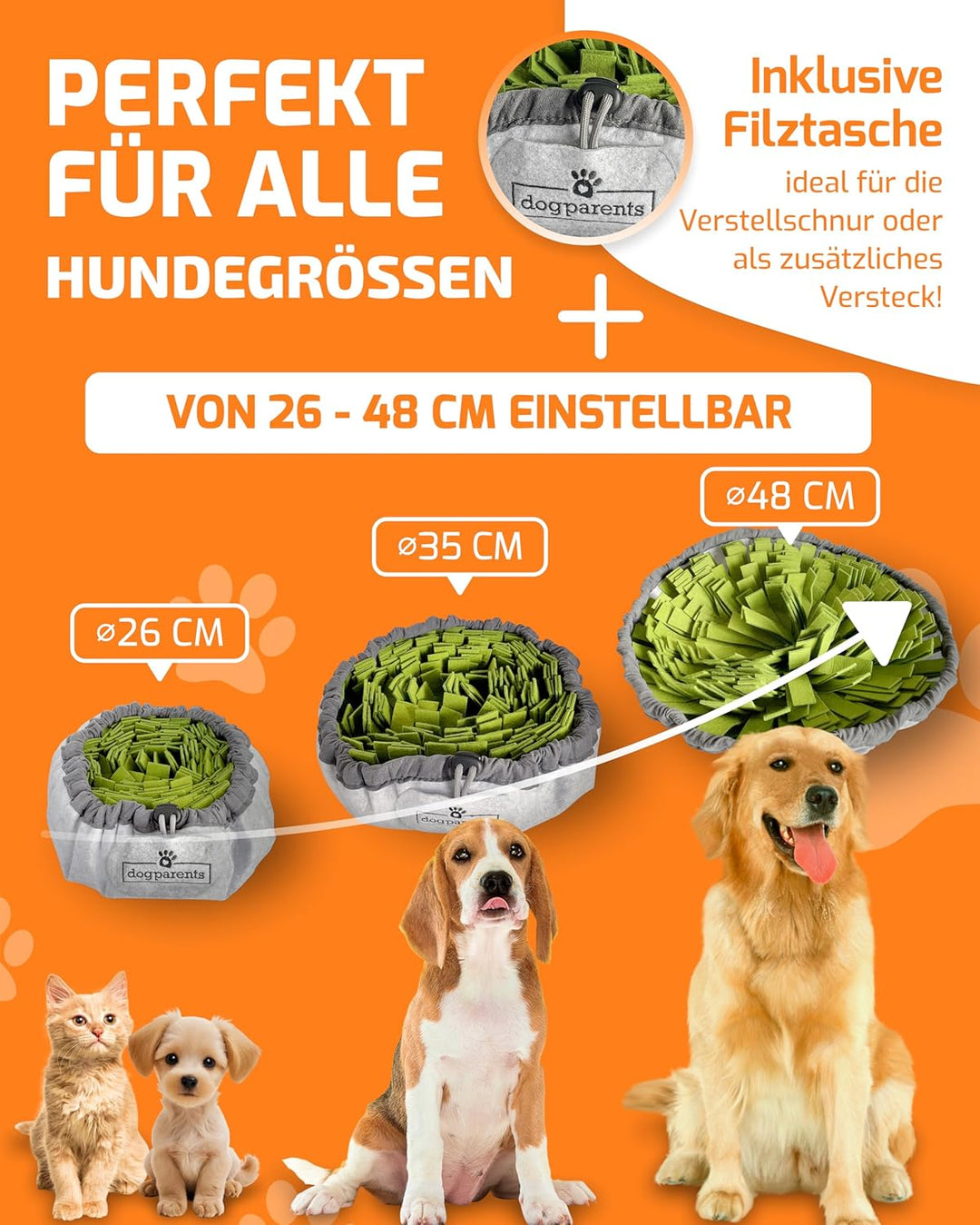 DOGPARENTS® Schnüffelteppich Hund klein & gross – Schnüffelmatte Hund ROBUSTER Hunde Schnüffelteppic