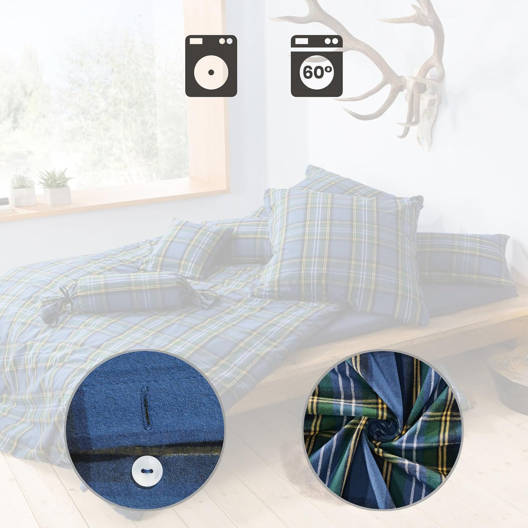 Erwin Müller warme Bettwäsche Flanell buntgewebt blau-grün Grösse 40x80 cm / 135x200 cm - hautsympat