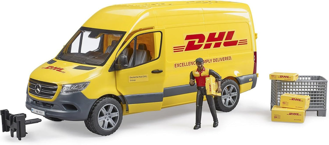 bruder 02671 - MB Sprinter DHL mit Fahrer inkl. Gitterbox mit Versandpaketen - 1:16 Versand & Logist