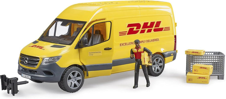 bruder 02671 - MB Sprinter DHL mit Fahrer inkl. Gitterbox mit Versandpaketen - 1:16 Versand & Logist