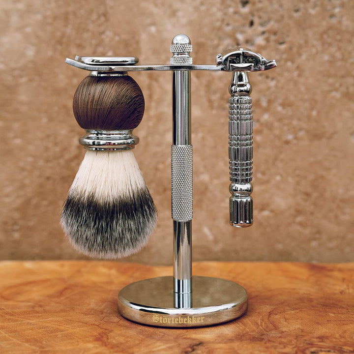 Störtebekker® Premium Rasierständer aus Edelstahl in Silber - geeignet für Rasierhobel & Rasierpinse