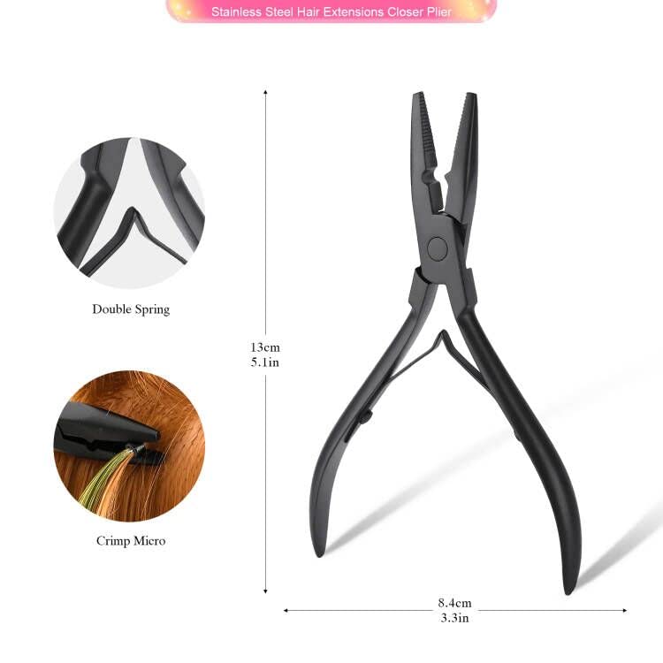 FOSHIO Haarverlaengerung Werkzeug Microring Extensions Set mit 200 Schwarz Microringe 2 Stück Micror