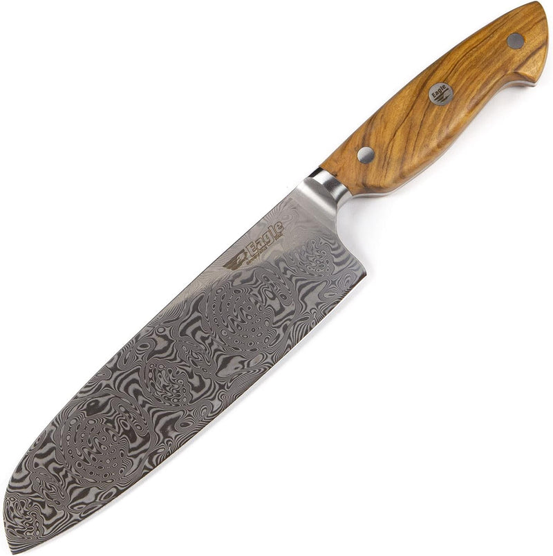 Eagle U-Grip - Santoku-Messer 18 cm - Voll-Damaststahl 108 Lagen/Heftschalen: Olivenholz aus Südital