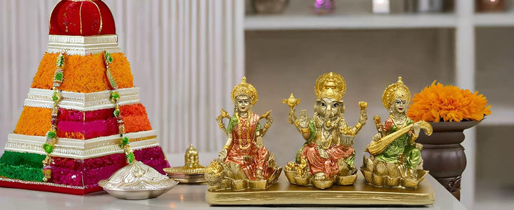 Hinduismus Lakshmi Ganesha Saraswati Statue – Hinduistische Laxmi Lord Ganesh Idol Figur Home Temple