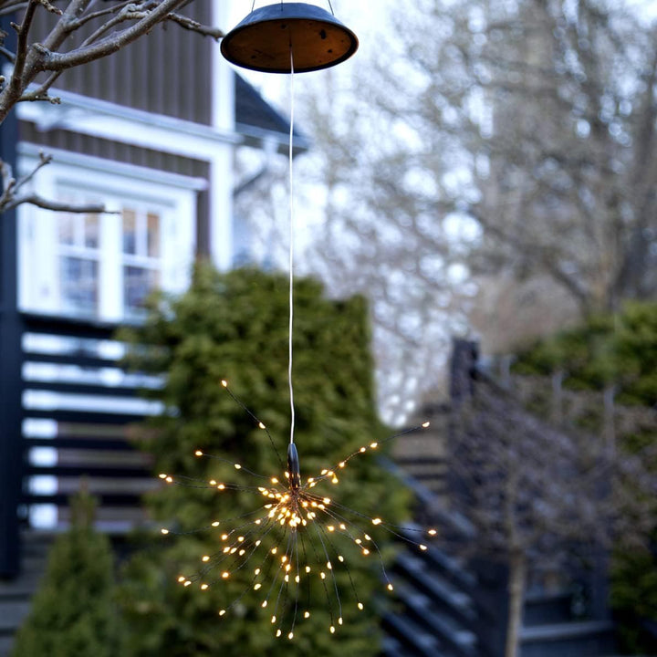 MARELIDA LED Solar Gartendeko Feuerwerk - 90 warmweisse LED - H: 45cm D: 26cm - Dämmerungssensor - h