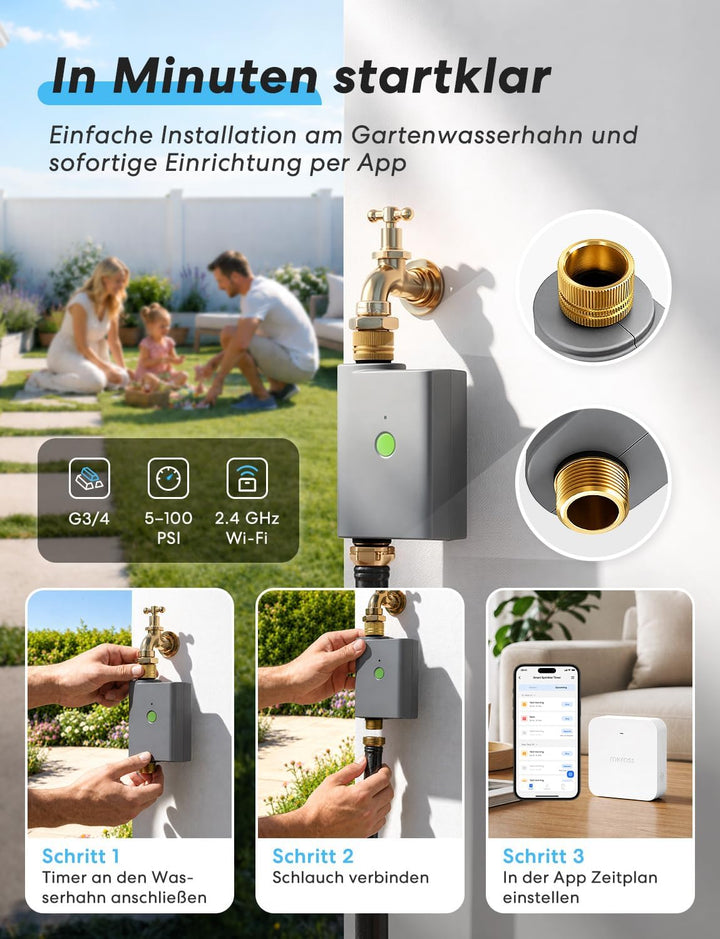 meross Bewässerungscomputer WLAN mit Smart Hub, Bewässerungstimer Garten, App- und Sprachsteuerung,