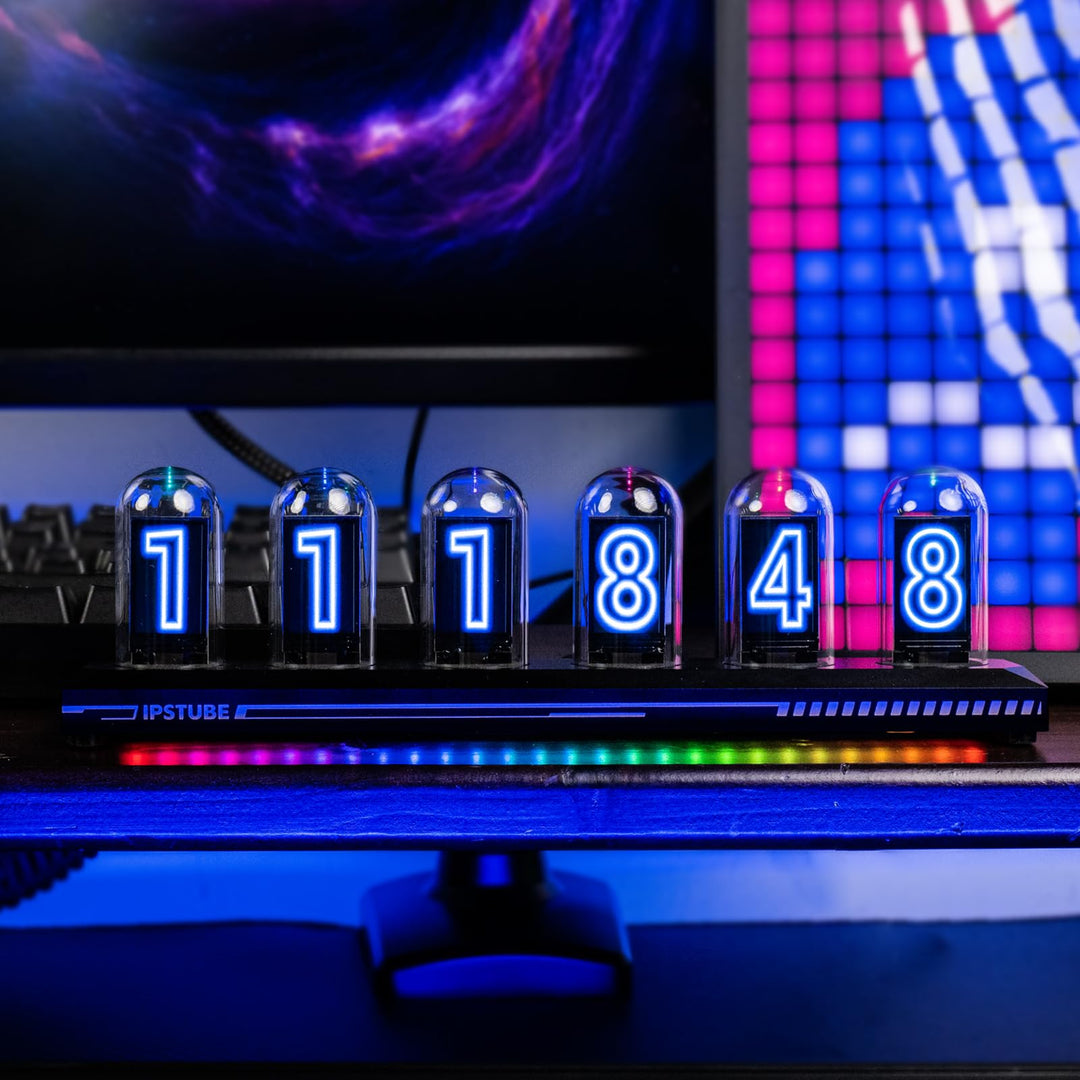 Nixie-Röhrenuhr, buntes RGB, anpassbares digitales Fotoalbum, Neuer Wettermodus, 5-Zoll-IPS-Bildschi