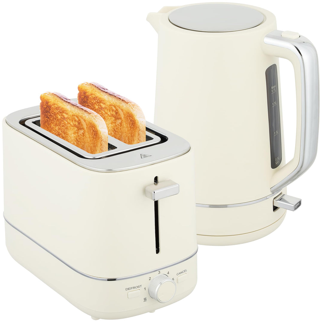 HOMCOM Wasserkocher Toaster Set 2200 W 1,7L Wasserkocher, 2 Scheiben Toaster, 6 Bräunungsstufen, Auf