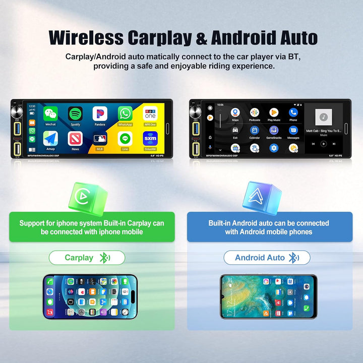 【Wireless】 CAMECHO Autoradio 1 DIN mit Carplay Wireless Android Auto Bluetooth Freisprecheinrichtung
