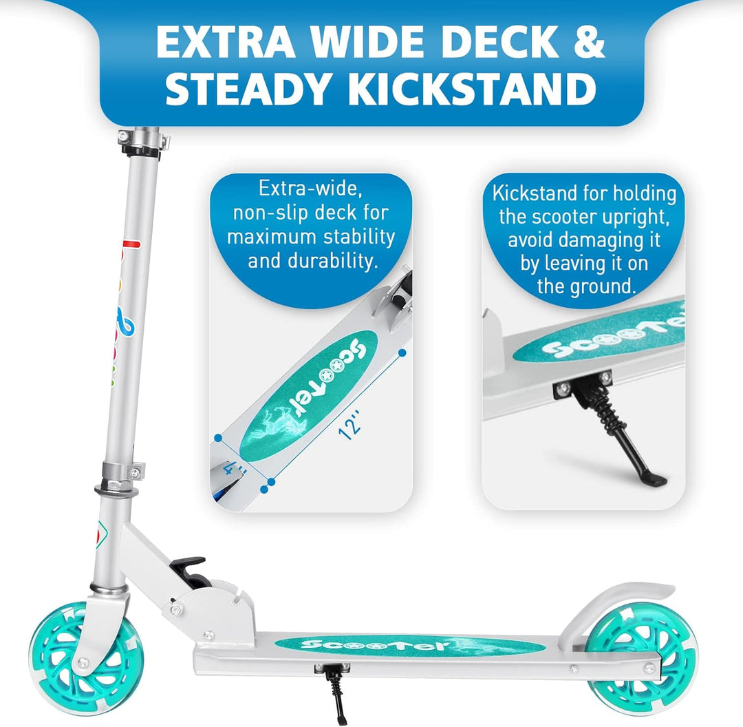 BELEEV Roller Kinder 2 Räder, Klappbar Kinderroller für Mädchen Jungen, Tretroller mit LED Leuchtend