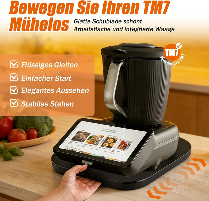 Gleitbrett für Thermomix TM7,Brett für Thermomix mit Rollen,Leicht Gleitendes Bambus Rollbrett Slide