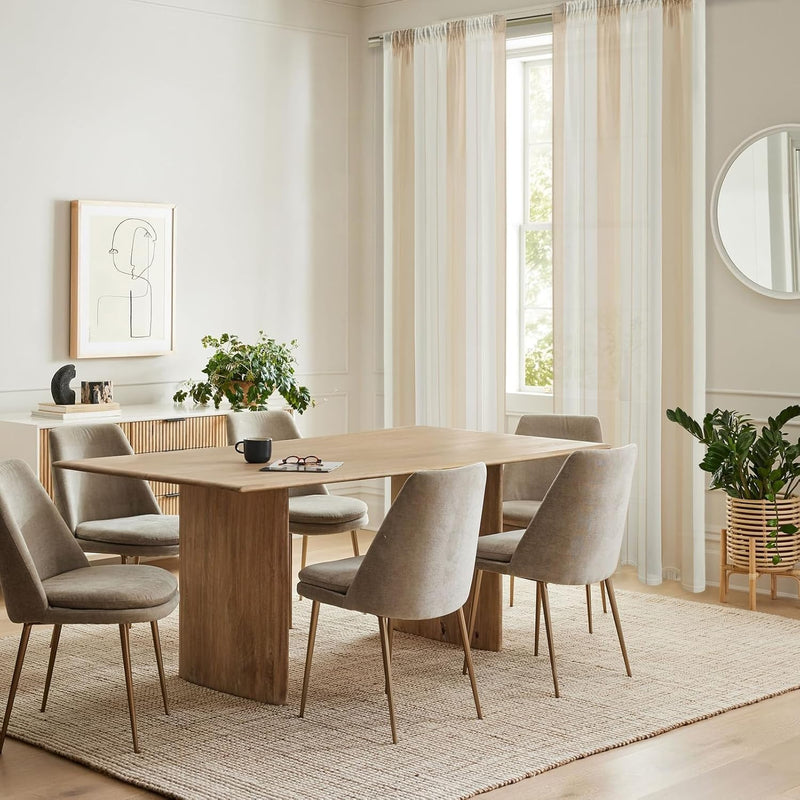 MRTREES Gardinen mit Kräuselband Stores Gardinen Schlafzimmer Vorhang Halbtransparent Vorhänge Beige