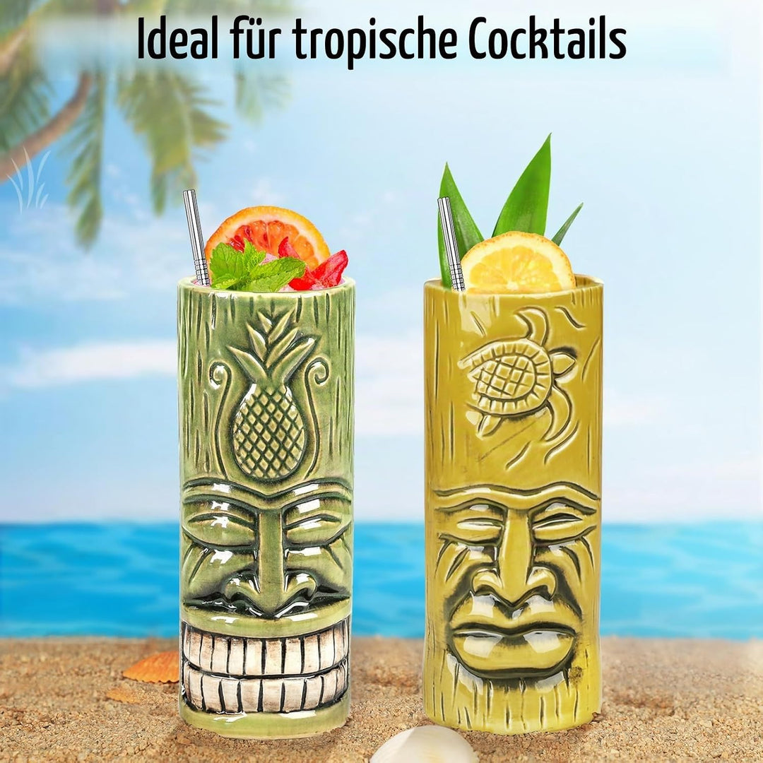 Tiki-Tassen-Set 2 Stück Hawaii-Party-Becher aus Keramik, für Cocktails, hochwertiges Tassen-Set mit