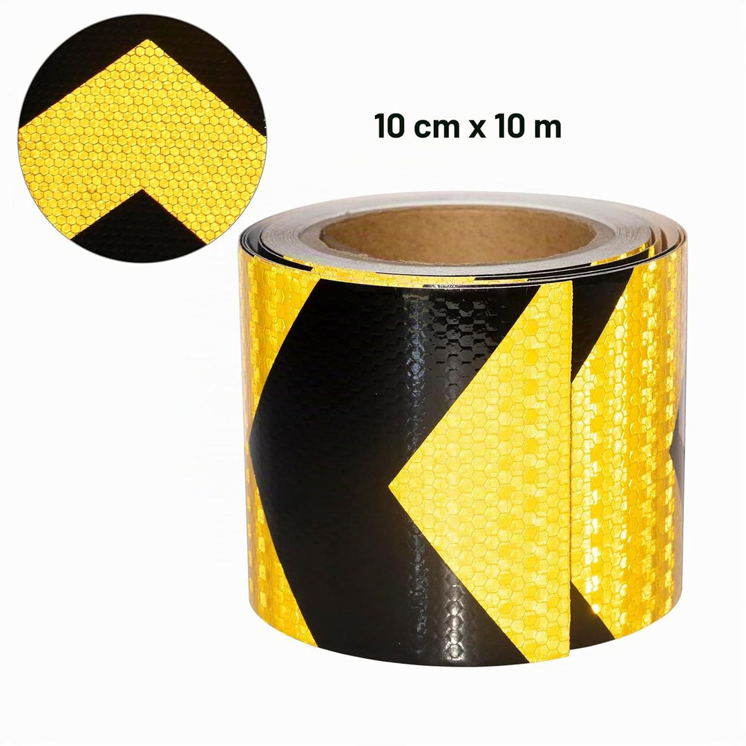 Reflektierendes Klebeband Gelb&amp;Schwarz 10m x 10cm Wasserdicht Reflektorband Selbstklebend Warnklebeb