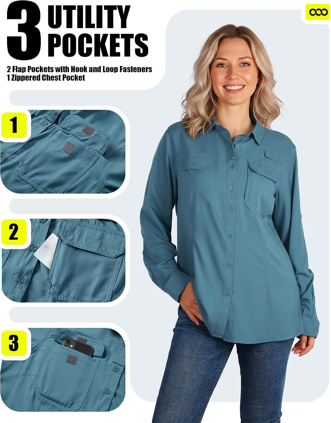 33,000ft Hemdbluse Damen UPF50 UV Schutz Hemd Schnelltrocknende Button-Down Shirts Atmungsaktive Wan