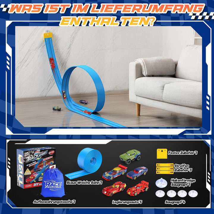 Flexible Rennbahn Kinder, Geschenk Junge 3 4 5 6 7 8 Jahre Rennstrecke Auto Spielzeug ab 3-8 Jahre J