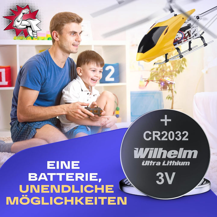 100 x CR2032 Wilhelm Blisterpack Knopfzelle Batterie Lithium 3V CR 2032