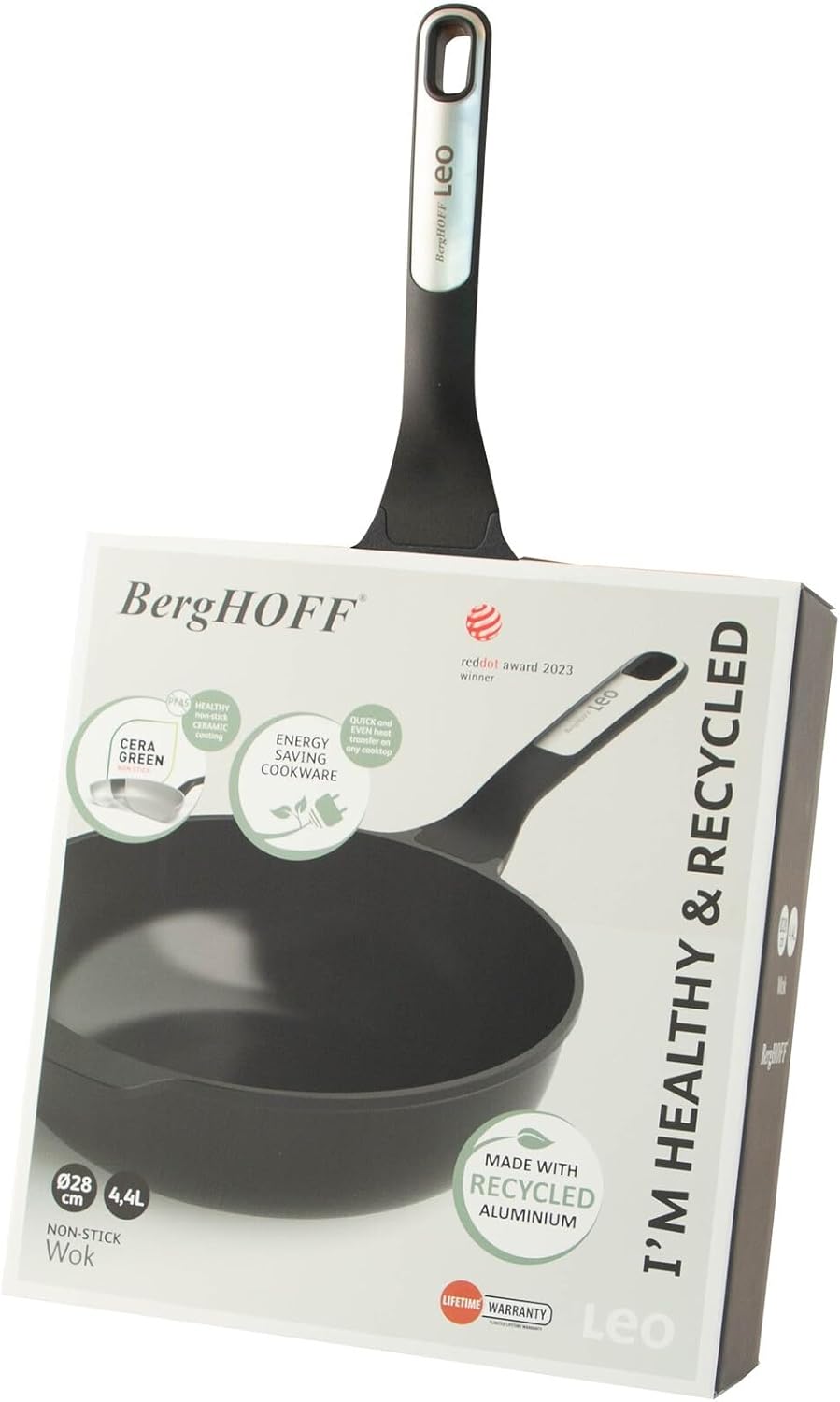 BergHOFF Leo Wok mit Deckel 28cm - Wokpfanne induktion - Wok non Stick - Asia pfanne für alle Herdar