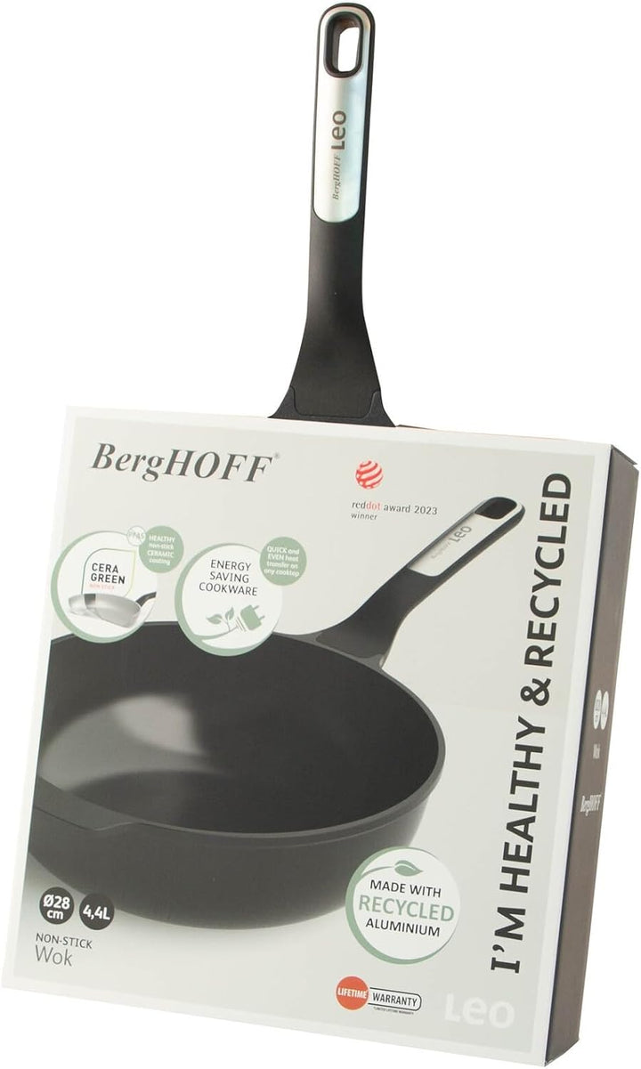 BergHOFF Leo Wok mit Deckel 28cm - Wokpfanne induktion - Wok non Stick - Asia pfanne für alle Herdar
