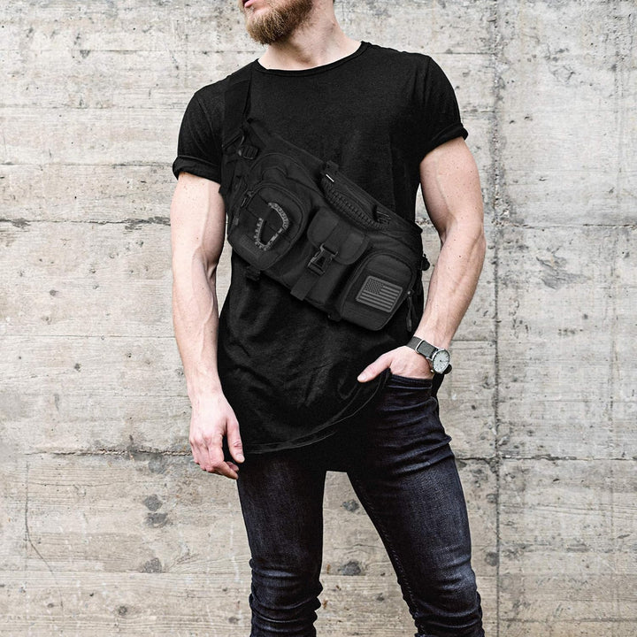 Fitdom Grosse taktische Sling Bag für Herren aus strapazierfähigem TechwearStoff und robust für den