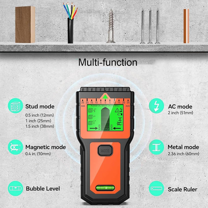 Leitungsfinder - Multifunktionaler Stud Finder mit LCD-Display & Audio-Alarm, Kabel- und Metallsuche