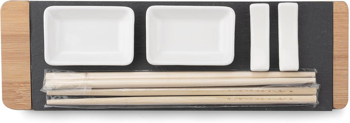 hochwertiges Sushi Set Bambus Schiefer Keramik Essstäbchen Saucen Schalen