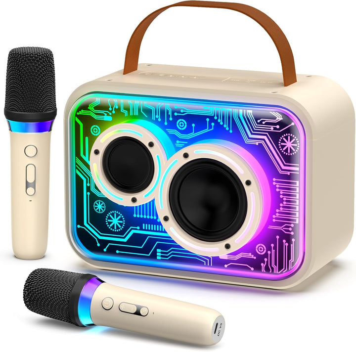 JYX Karaoke-Maschine mit 2 Mikrofonen für Kinder & Erwachsene, LED-Lichtern und magischem Sound, tra